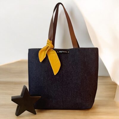 Sac cabas en jean et anses en cuir