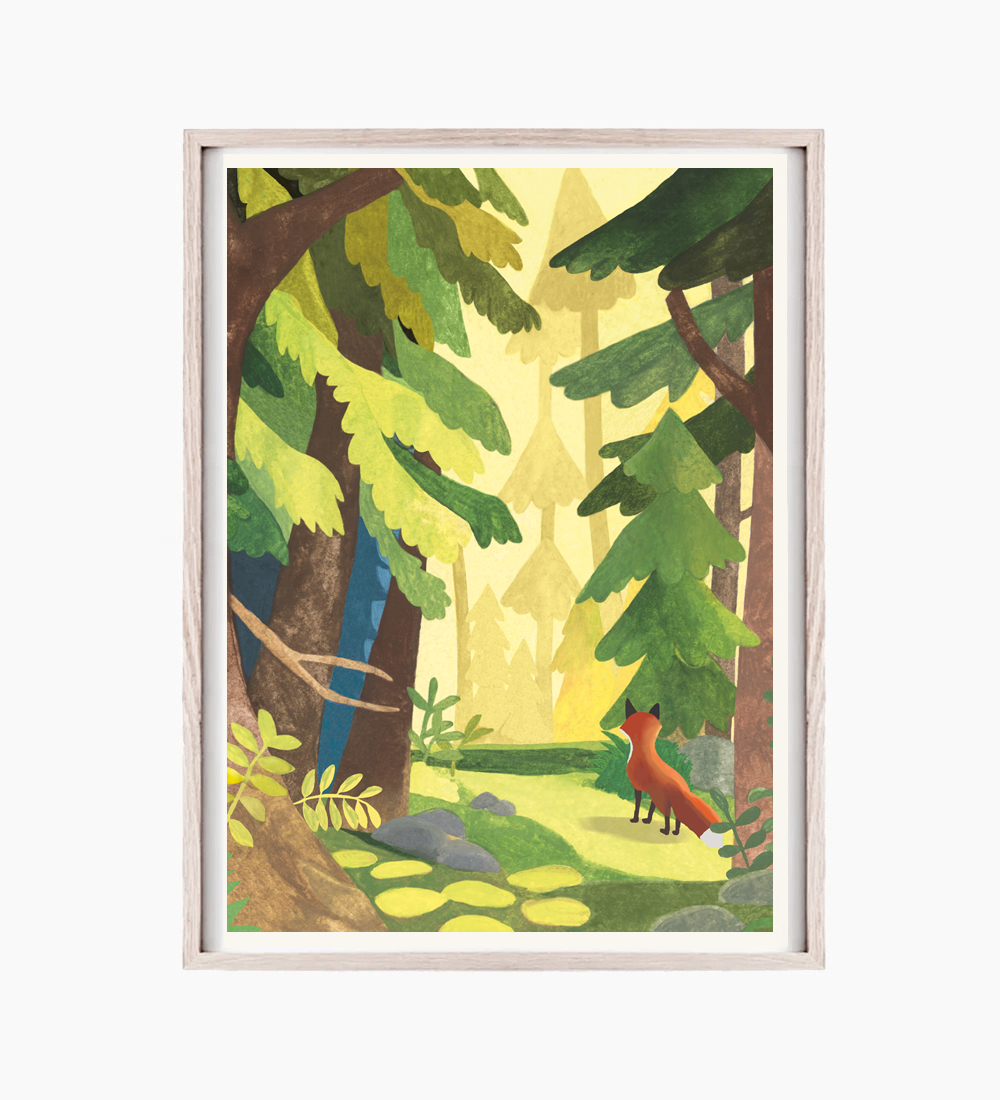 Affiche chambre enfant garçon ou fille - un renard dans la forêt