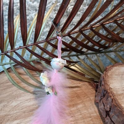 Porte clef / bijou de sac plume et rose