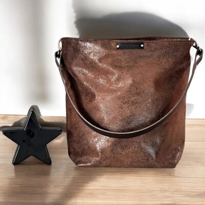 Sac cabas en simili cuir effet peau de pèche chocolat
