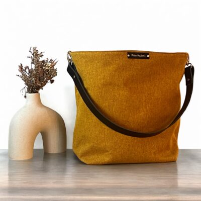 Sac cabas jaune citron et anses en cuir