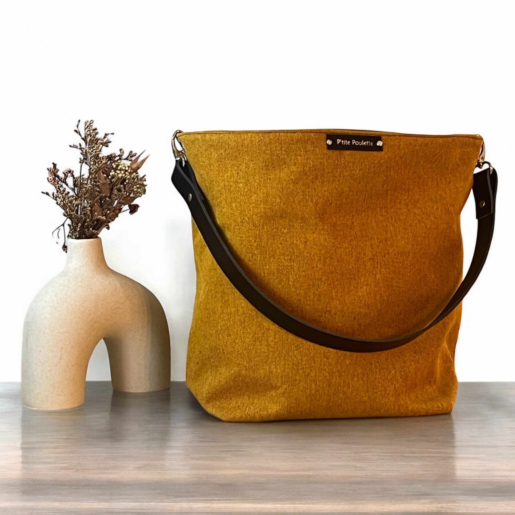 Sac cabas jaune citron et anses en cuir