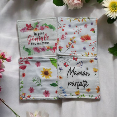 Lot de 4 lingettes démaquillantes lavables – "La plus géniale des mamans" | Cadeau fête des mères