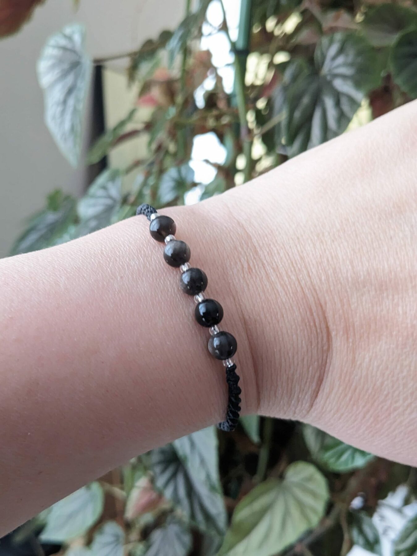 Bracelet Macramé Noir Avec Perles Obsidienne Argent. Bijou Unique créatrice – Image 4