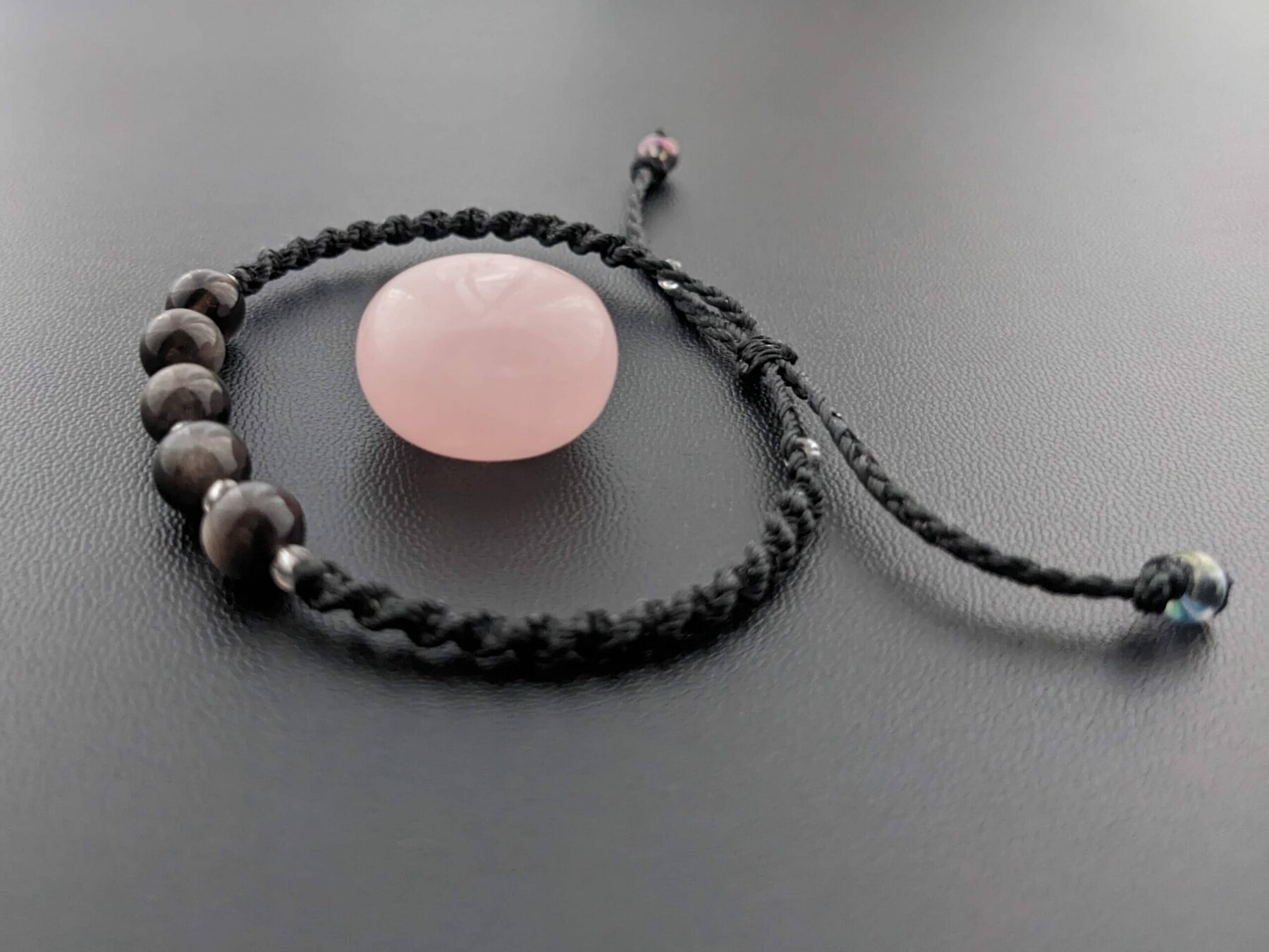 Bracelet Macramé Noir Avec Perles Obsidienne Argent. Bijou Unique créatrice – Image 2