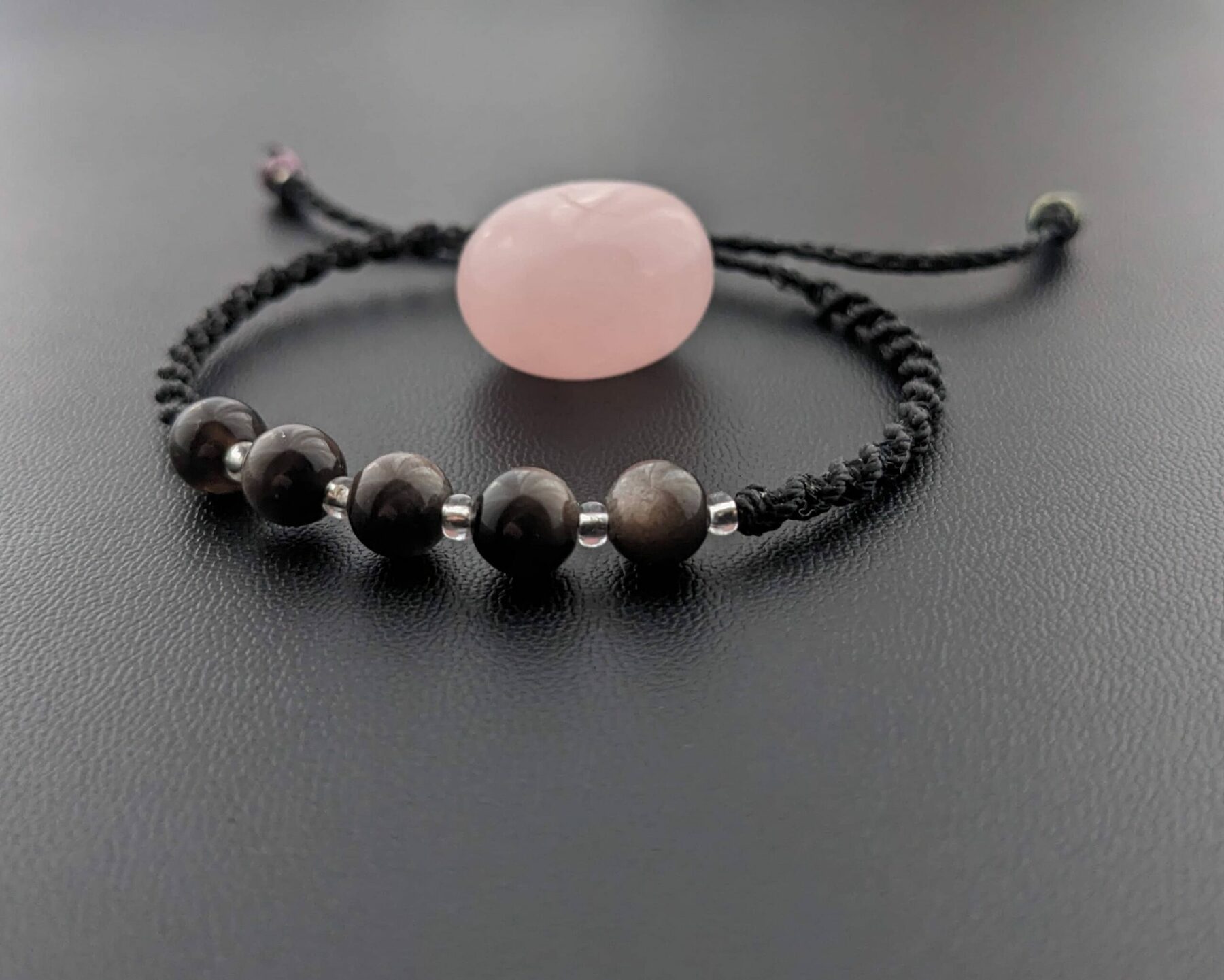 Bracelet Macramé Noir Avec Perles Obsidienne Argent. Bijou Unique créatrice – Image 5