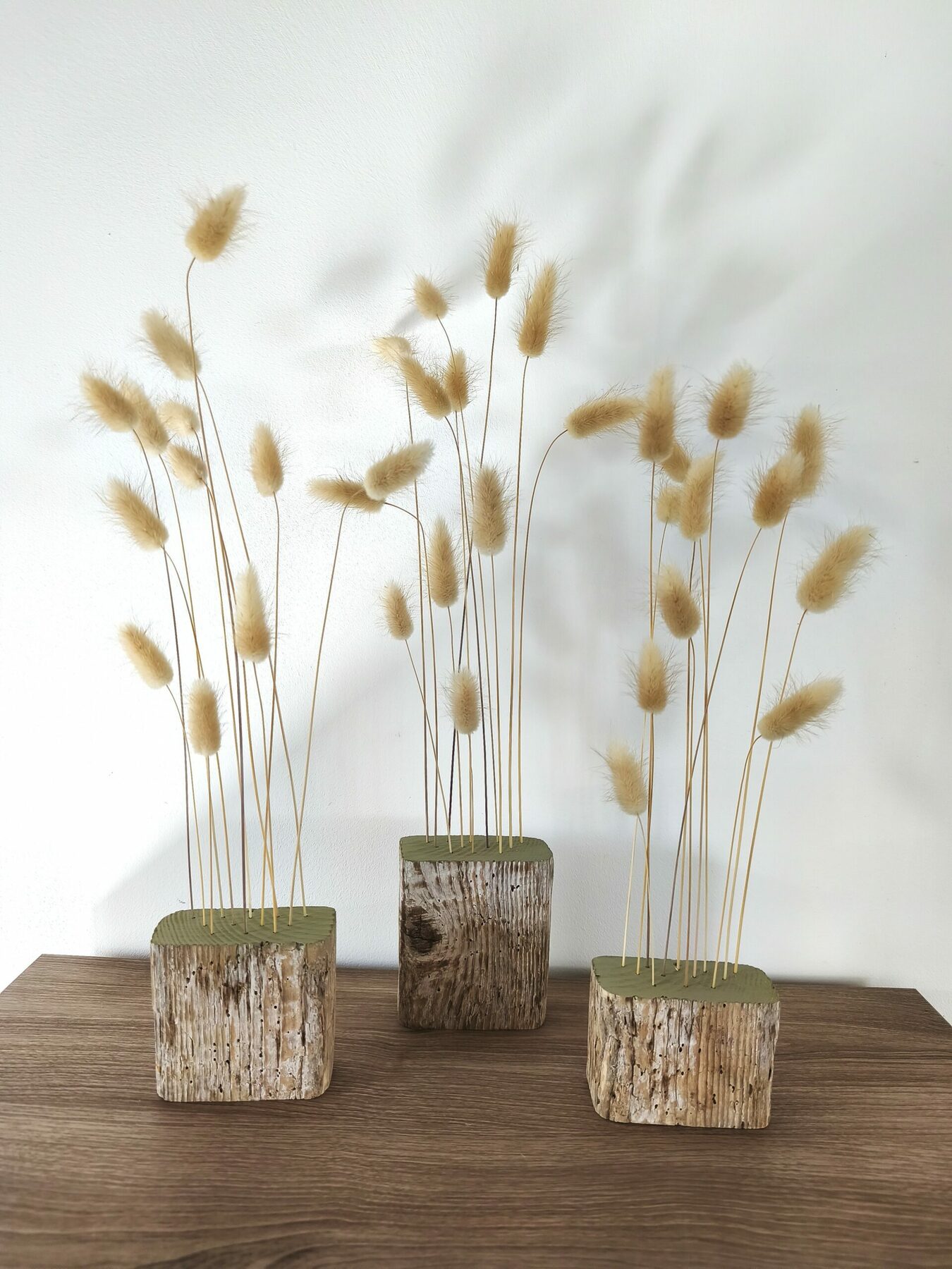 Déco fleurs séchées, Composition naturelle – Lagurus (queue de lapin) séché & bois flotté