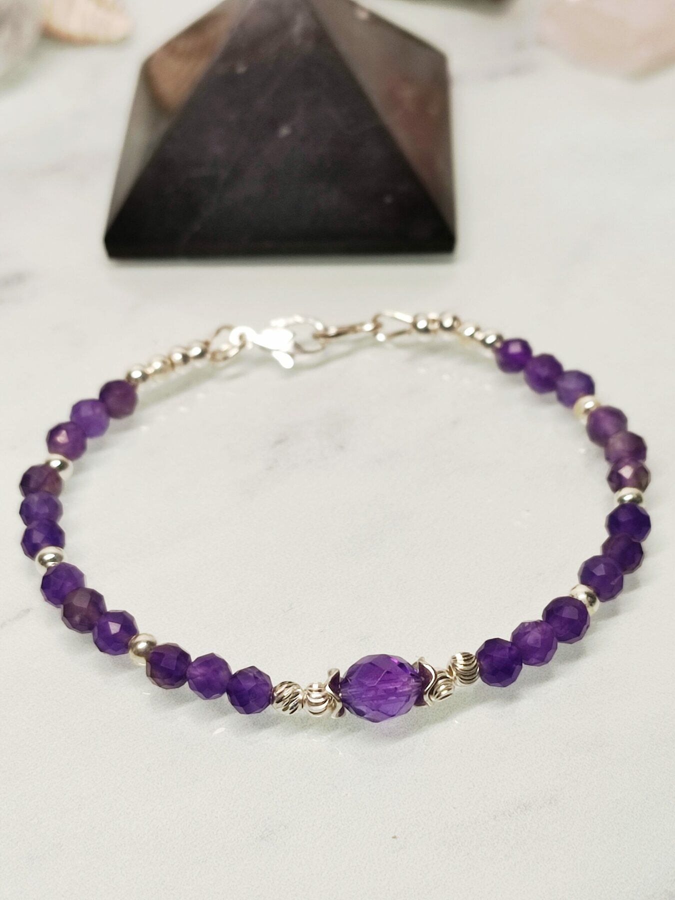 Bracelet en perles d' Améthystes facettées sur Argent 925 – Image 6