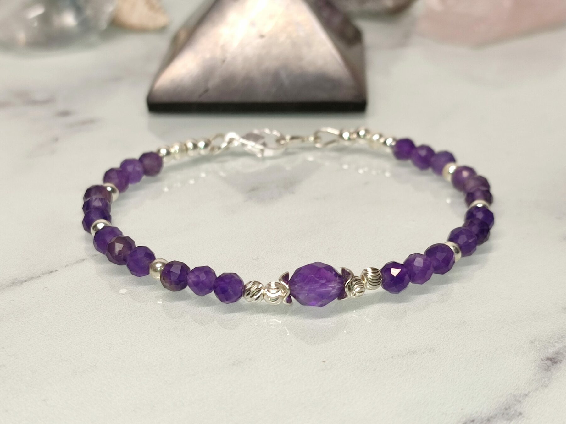 Bracelet en perles d' Améthystes facettées sur Argent 925 – Image 5