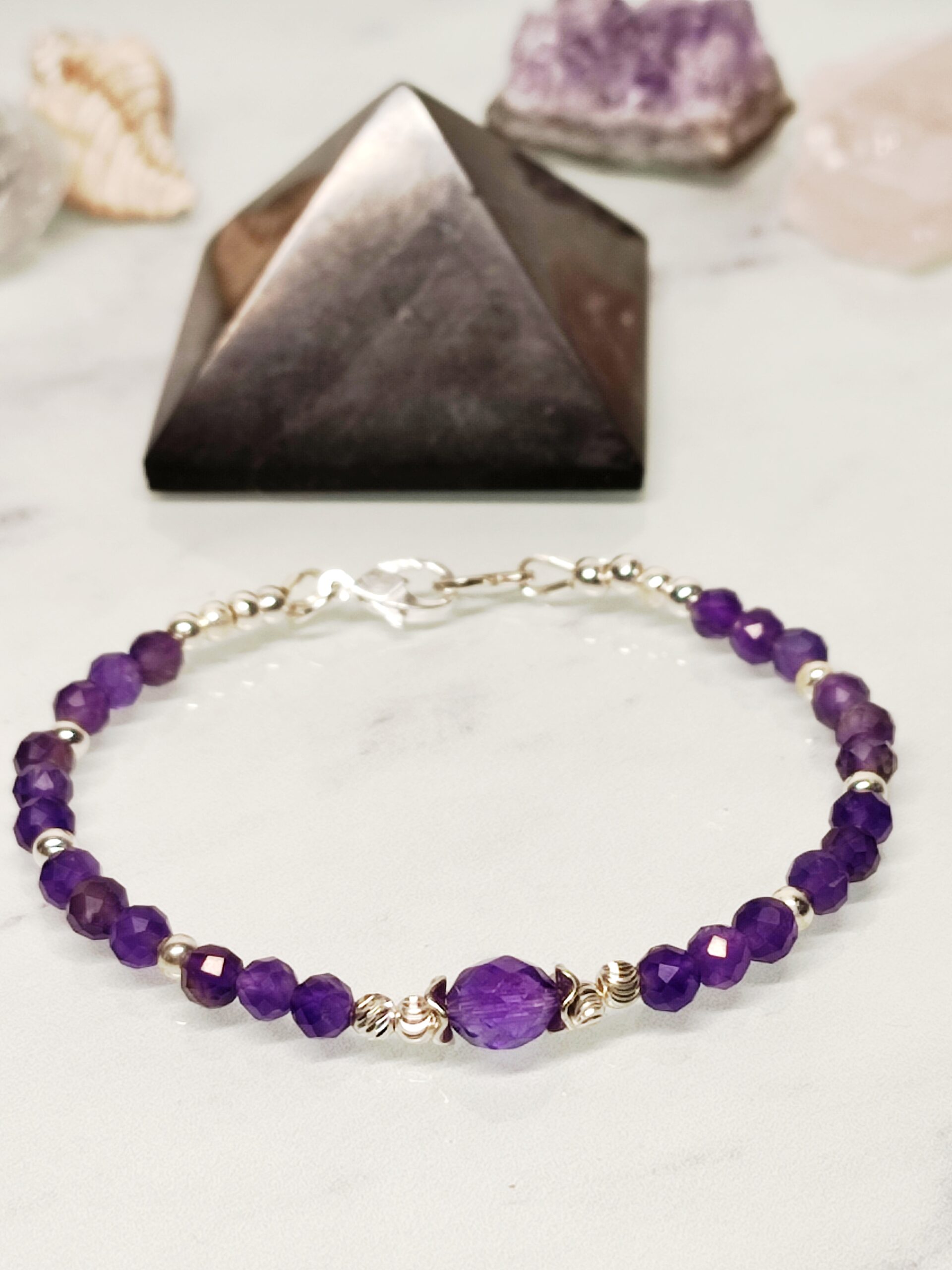Bracelet en perles d' Améthystes facettées sur Argent 925 – Image 3