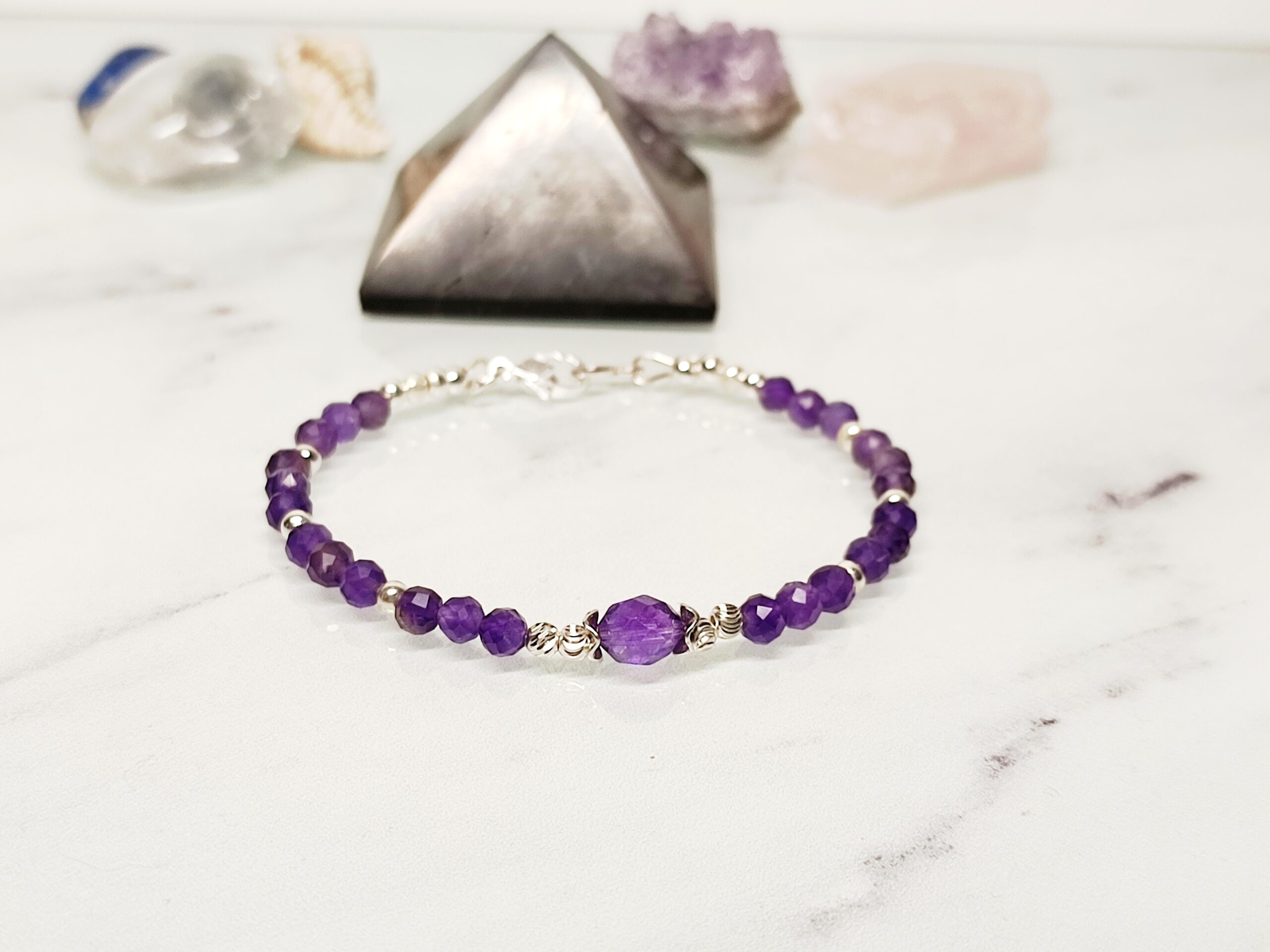 Bracelet en perles d' Améthystes facettées sur Argent 925 – Image 4