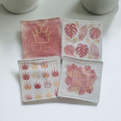 Lot de 4 lingettes démaquillantes lavables – "Best Mom " | Cadeau fête des mères