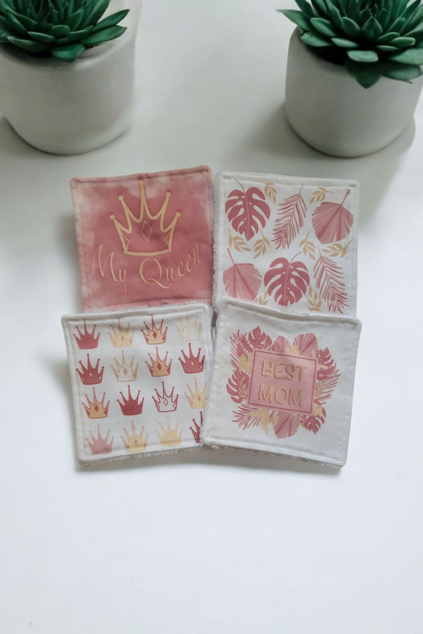 Lot de 4 lingettes démaquillantes lavables – "Best Mom " | Cadeau fête des mères
