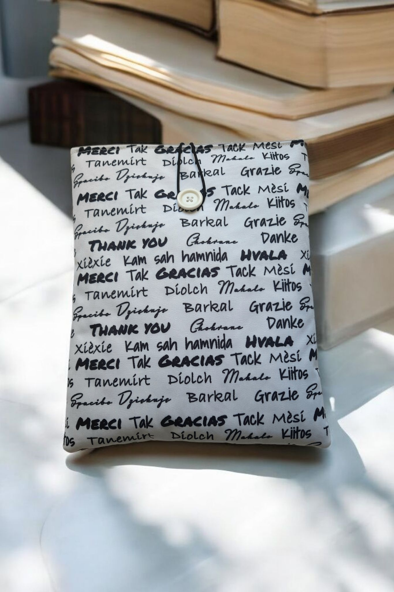 Pochette Molletonnée "Merci" – Protection pour Livres, Tablettes et Liseuses