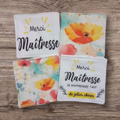 Lot 4 lingettes démaquillantes personnalisées maîtresse – Cadeau fin d’année scolaire