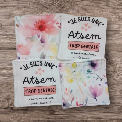 Lot de 4 lingettes lavables personnalisées – Cadeau ATSEM