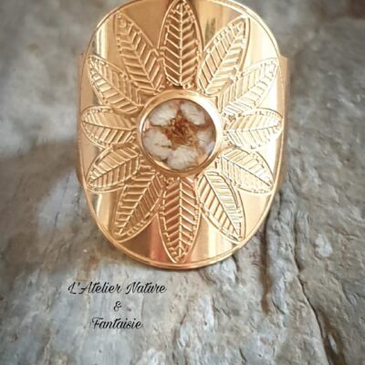 Bague Doré Réglable Artisanale " Bohême Fleur De Spirée "- Made in France