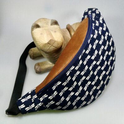 Sac banane coton bleu marine et blanc