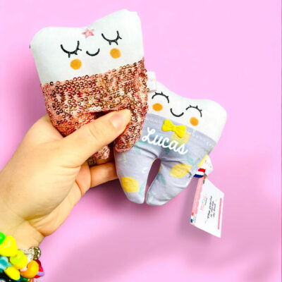 Boîte à dents de lait en tissu à sequin rose