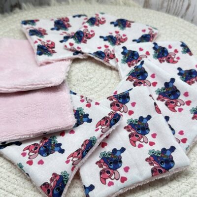 Lingettes lavables bébé motifs Lilo & Angel Disney à partir lot de 8 en éponge coton, bambou, polaire au choix ATELIERSDISA