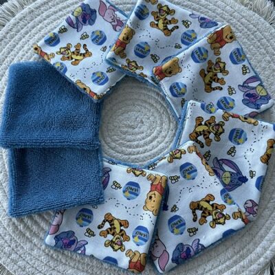 Lingettes lavables bébé motif Winnie l'ourson Disney à partir lot de 8 en éponge coton, bambou, polaire au choix ATELIERSDISA