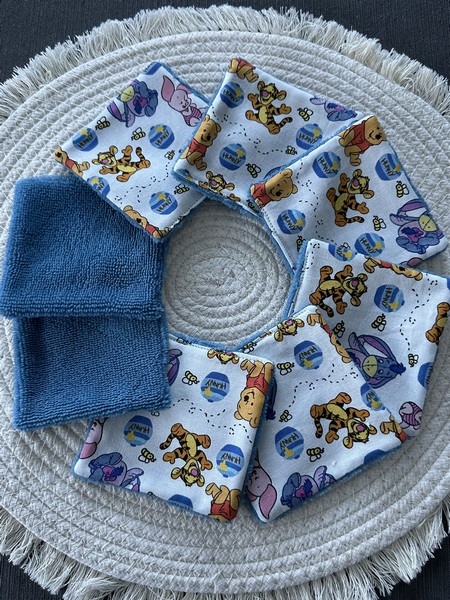 Lingettes lavables bébé motif Winnie l'ourson Disney à partir lot de 8 en éponge coton, bambou, polaire au choix ATELIERSDISA