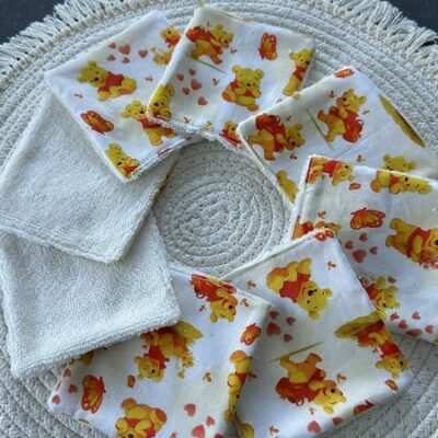 Lingettes lavables bébé motif Winnie l'ourson Disney à partir lot de 8 en éponge coton, bambou, polaire au choix ATELIERSDISA