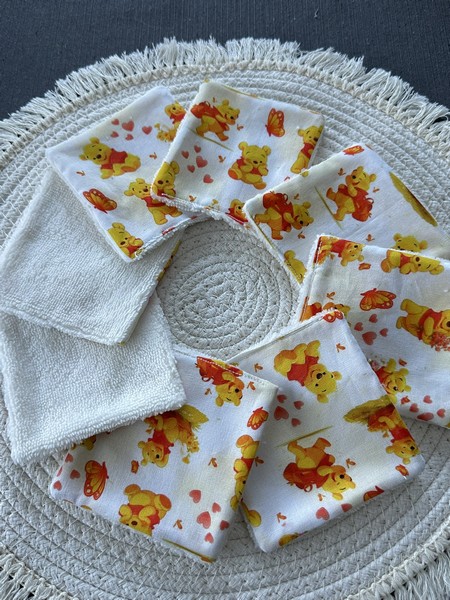 Lingettes lavables bébé motif Winnie l'ourson Disney à partir lot de 8 en éponge coton, bambou, polaire au choix ATELIERSDISA