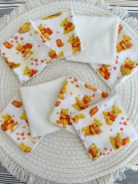 Lingettes lavables bébé motif Winnie l'ourson Disney à partir lot de 8 en éponge coton, bambou, polaire au choix ATELIERSDISA – Image 2