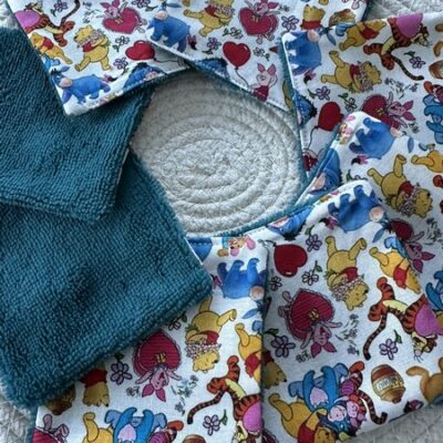 Lingettes lavables bébé motif Winnie l'ourson Disney à partir lot de 8 en éponge coton, bambou, polaire au choix ATELIERSDISA