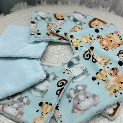 Lingettes lavables bébé motifs animaux savane éponge bambou, coton, polaire au choix - ATELIERSDISA