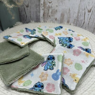 Lingettes lavables motifs Lilo Disney à partir lot de 8 en éponge coton, bambou, polaire au choix ATELIERSDISA