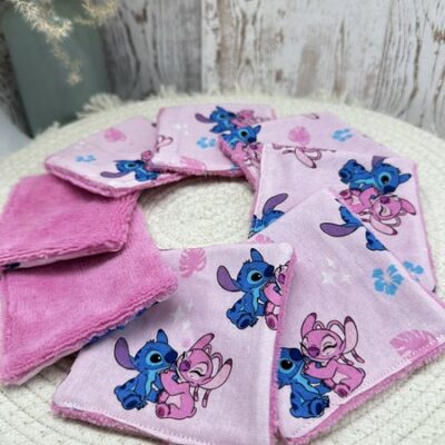 Lingettes lavables bébé motif Lilo & Angel Disney à partir lot de 8 en éponge coton, bambou, polaire au choix ATELIERSDISA