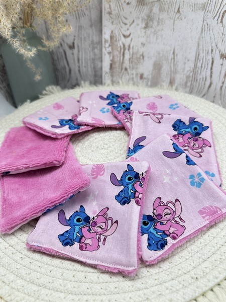 Lingettes lavables bébé motif Lilo & Angel Disney à partir lot de 8 en éponge coton, bambou, polaire au choix ATELIERSDISA