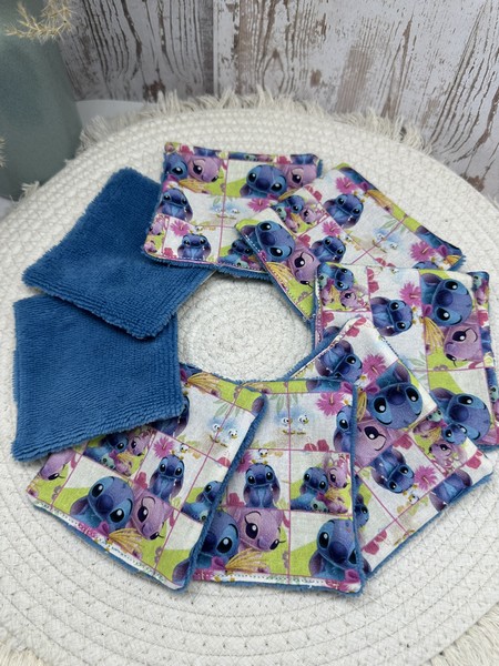 Lingettes lavables bébé motif Lilo et Stitch Disney à partir lot de 8 en éponge coton, bambou, polaire au choix ATELIERSDISA – Image 2