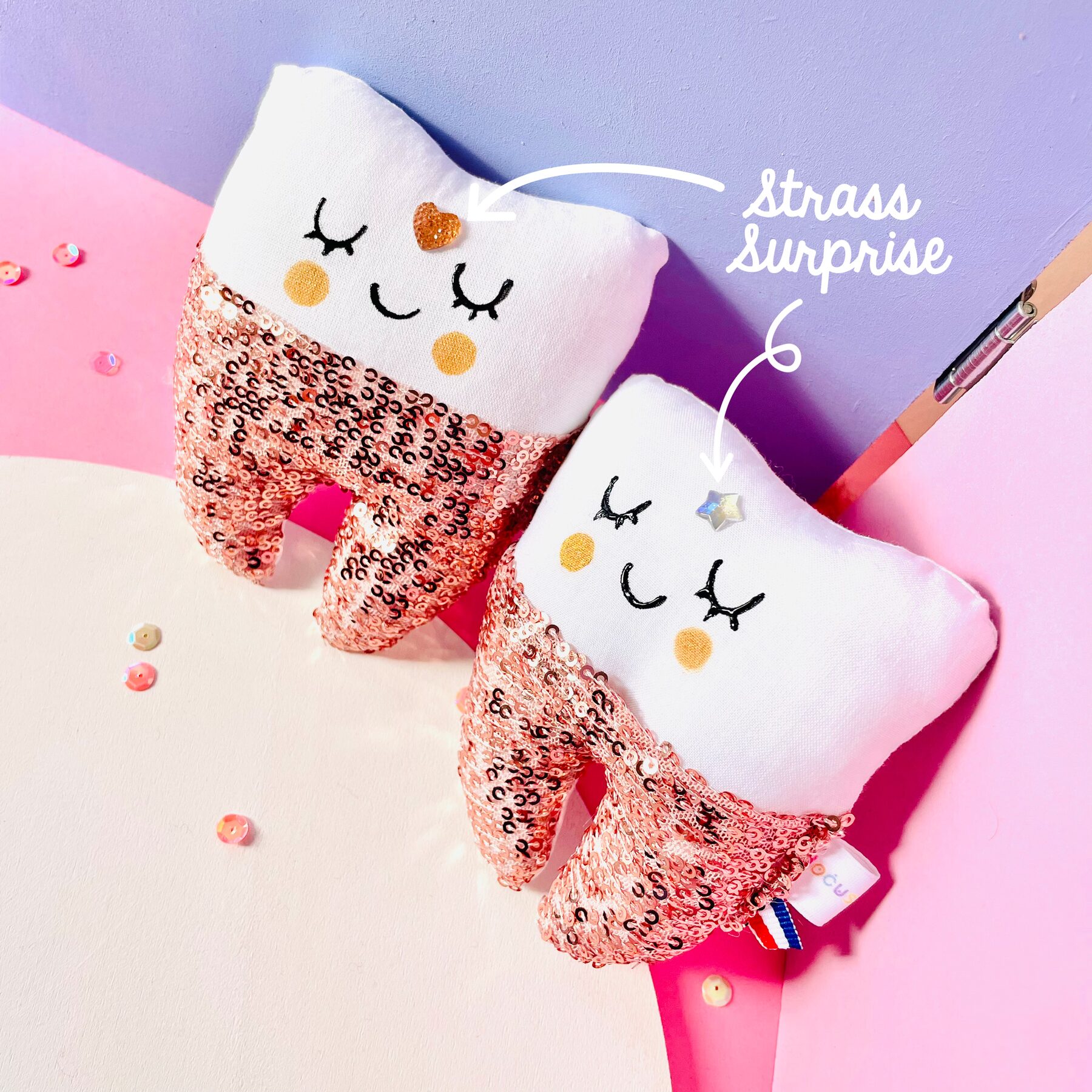 boîte à dent de lait rose à sequin brillant pour cadeau fille