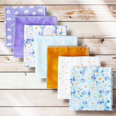 Lot 7 grands mouchoirs en coton lavables et réutilisables - MARGUERITES (25 x 25 cm) mouchoir alternatif et durable - hanckies