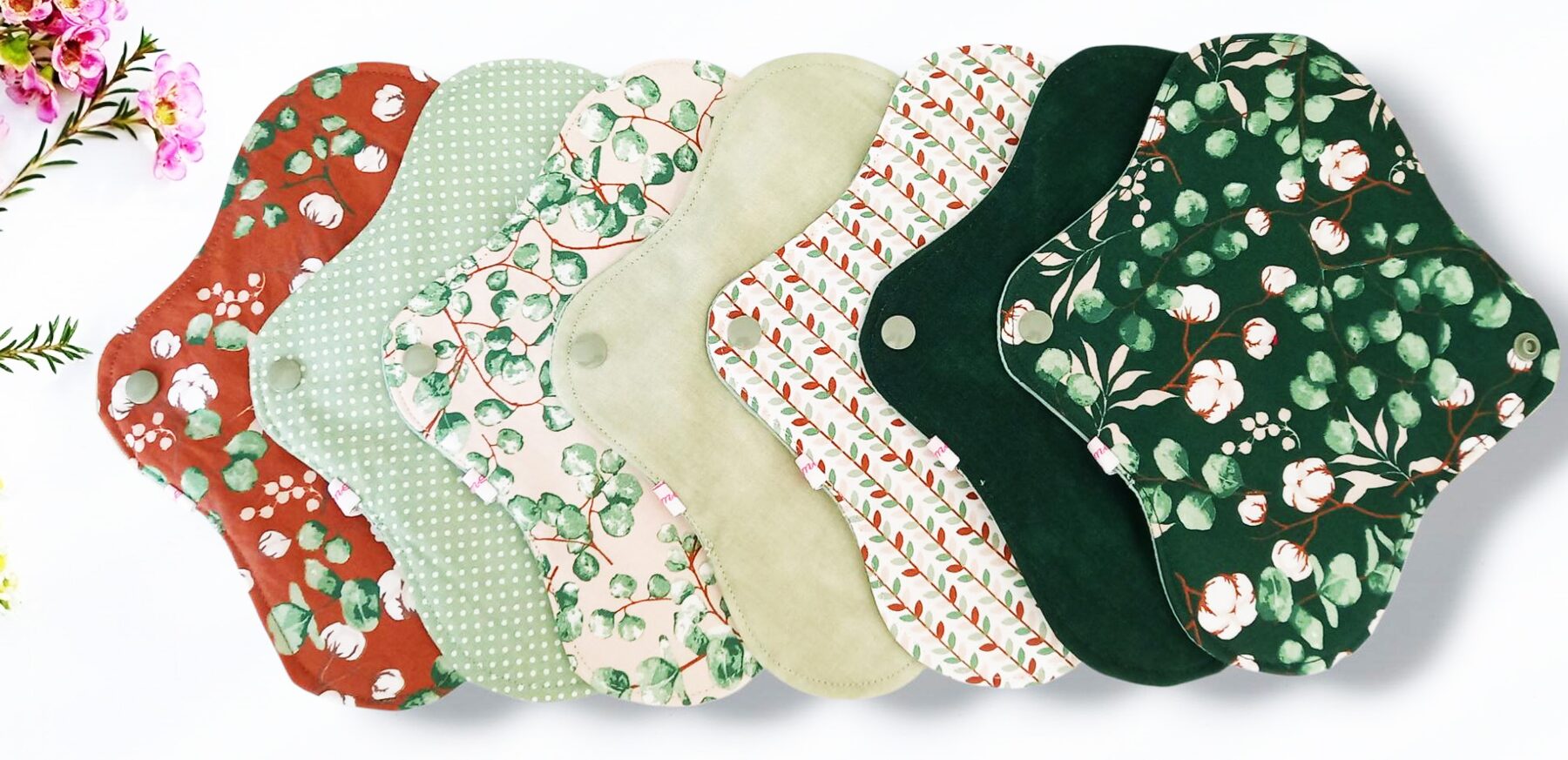 Pack 7 serviettes hygiéniques lavables EUCALYPTUS (M/ Flux normaux à moyens) - serviettes menstruelles lavables - serviettes menstruelles lavables - Zéro déchet - shl - serviettes périodiques