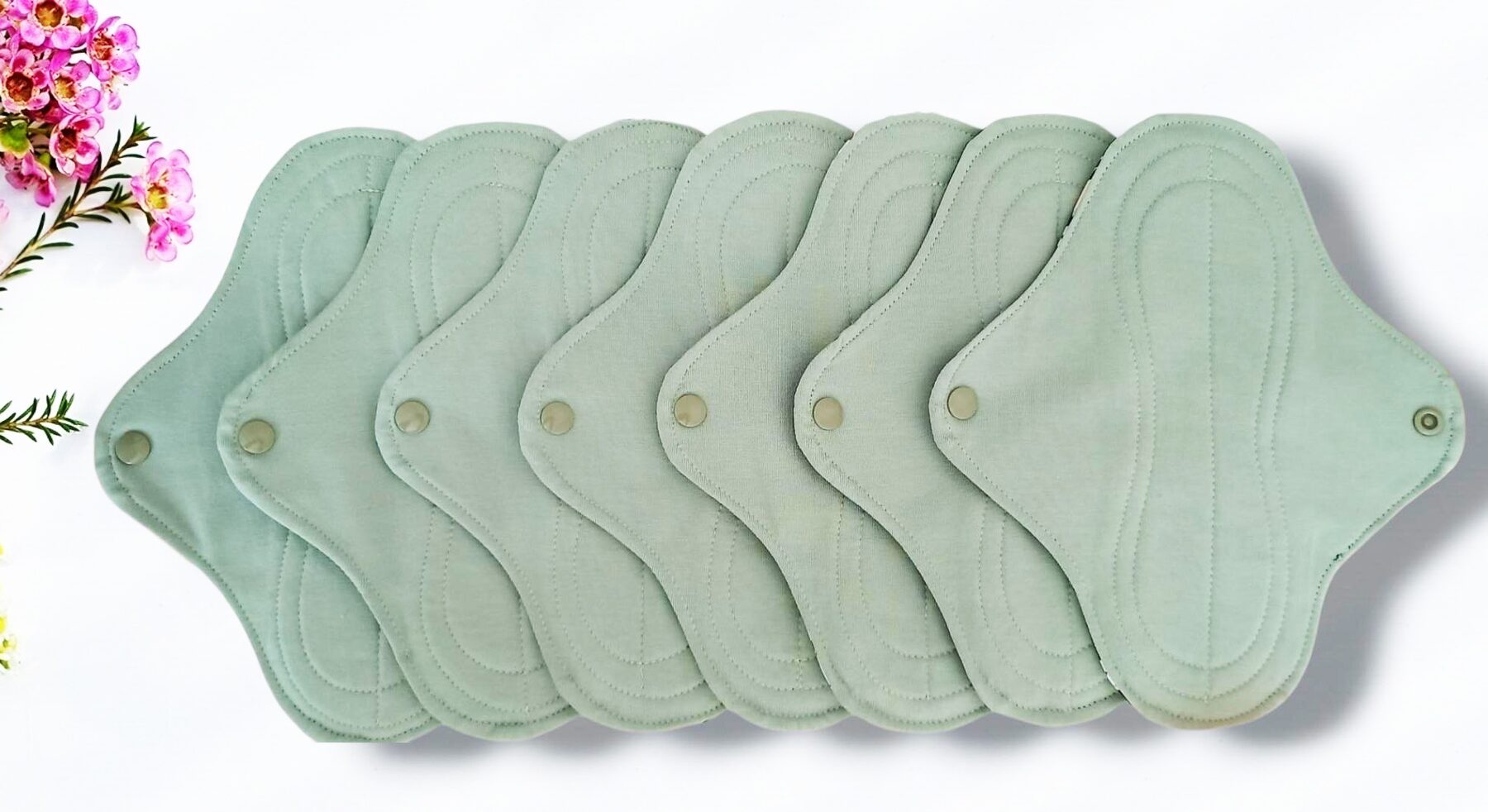 Pack 7 serviettes hygiéniques lavables EUCALYPTUS (M/ Flux normaux à moyens) - serviettes menstruelles lavables - serviettes menstruelles lavables - Zéro déchet - shl - serviettes périodiques