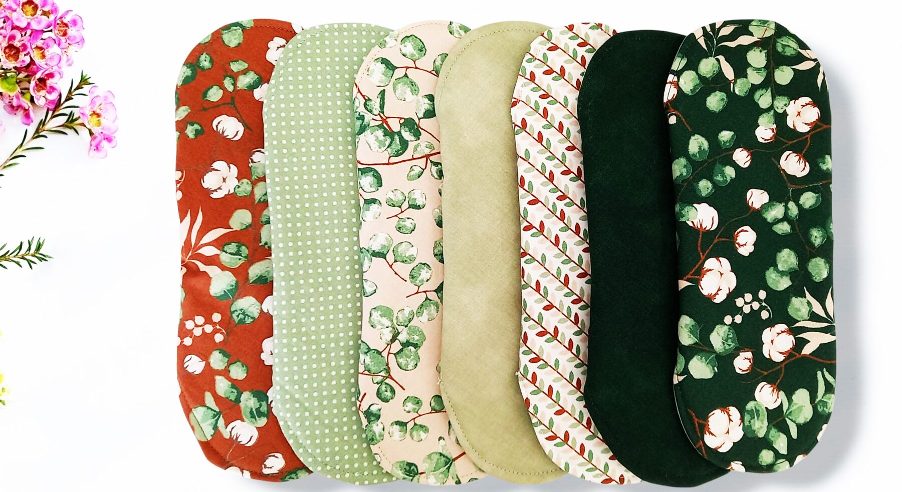 Pack 7 serviettes hygiéniques lavables EUCALYPTUS (M/ Flux normaux à moyens) - serviettes menstruelles lavables - serviettes menstruelles lavables - Zéro déchet - shl - serviettes périodiques