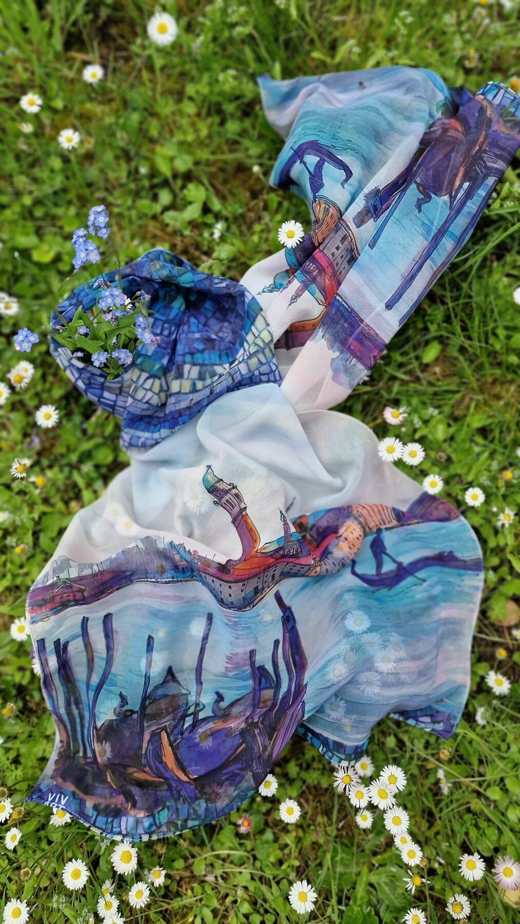 Écharpe en soie mousseline "Venise", bleu azur – Image 3