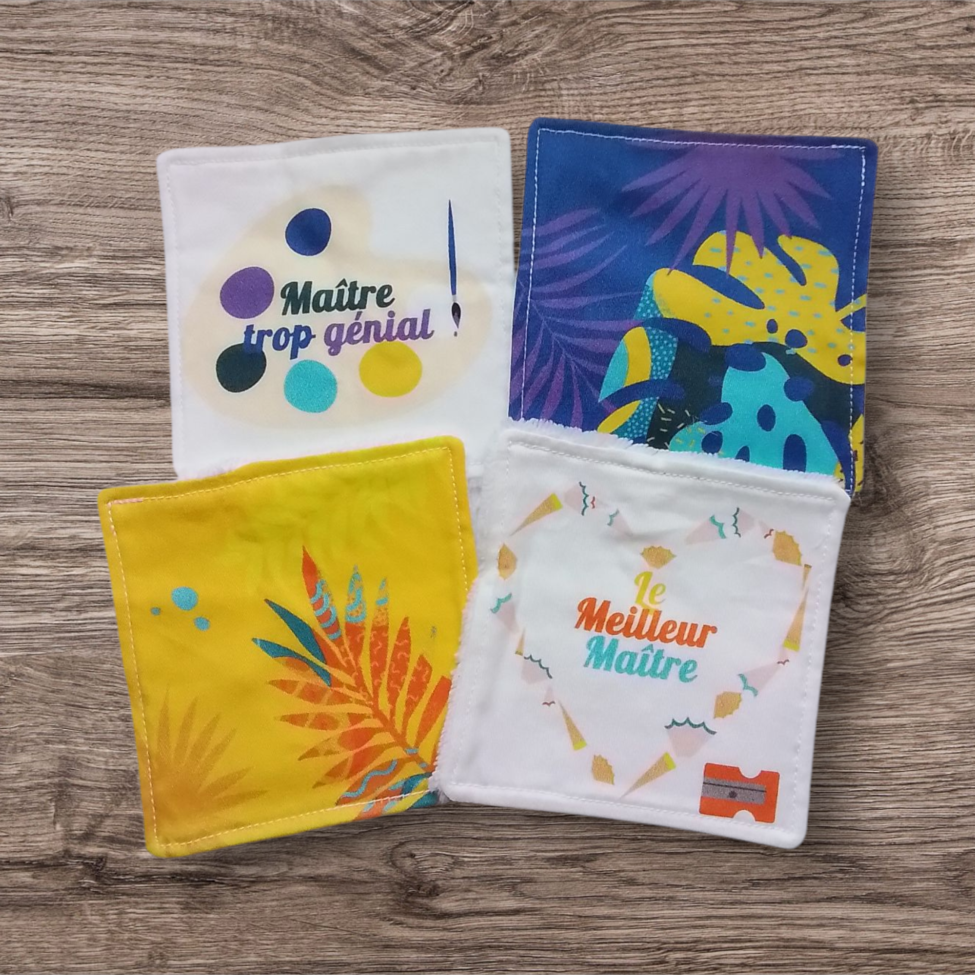 Coffret de 4 lingettes lavables pour maître – Cadeau personnalisé artisanal