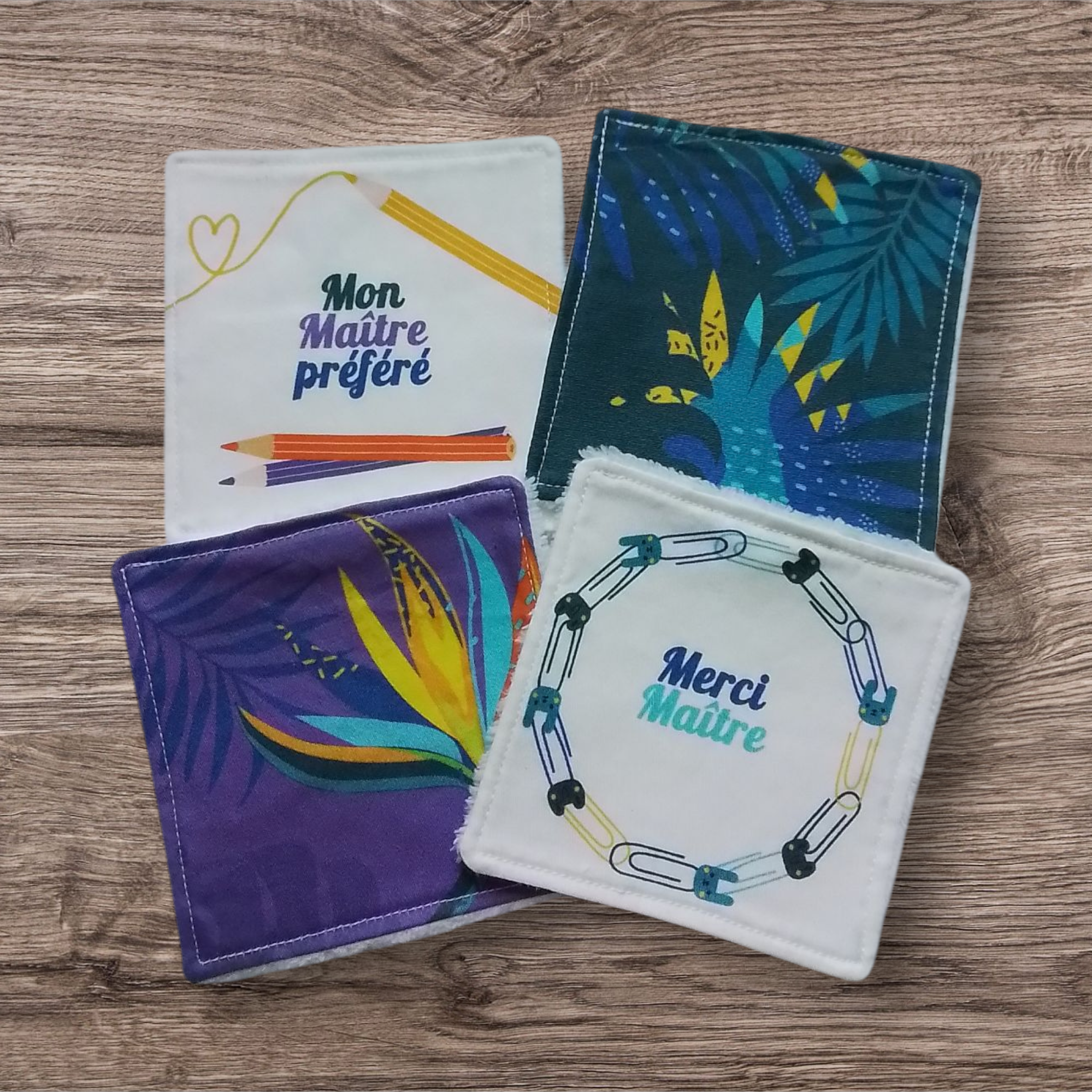 Coffret de 4 lingettes lavables pour maître – Cadeau personnalisé artisanal