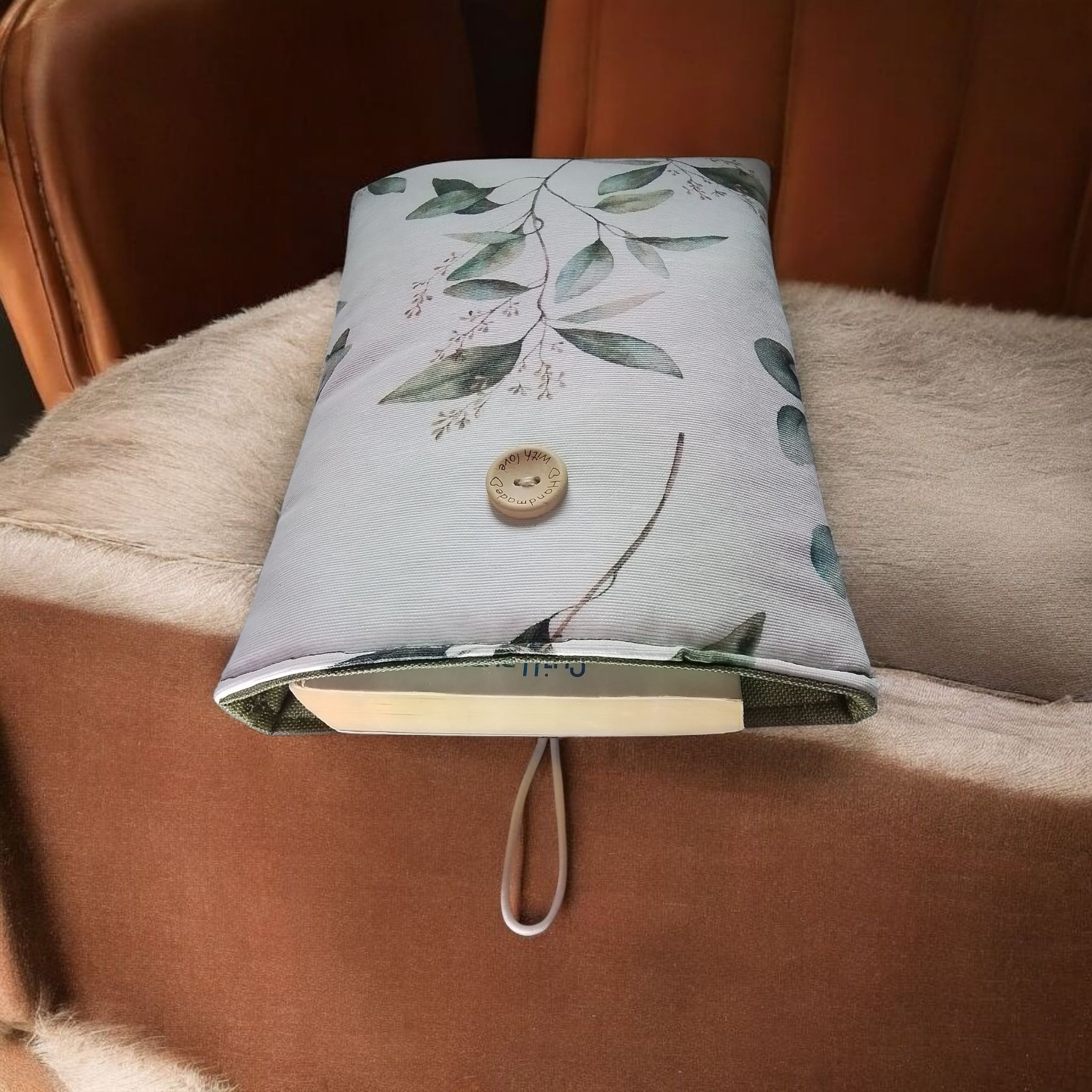 Protège-livre artisanal – motif nature, intérieur vert – Image 3