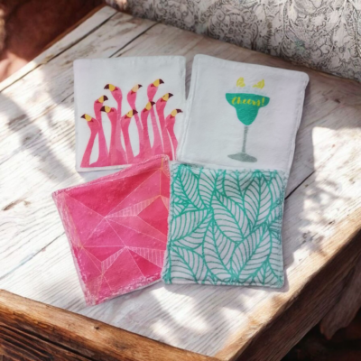 Lingettes Double Face en Bambou 10x10 cm - Lot de 4,motif flamants roses