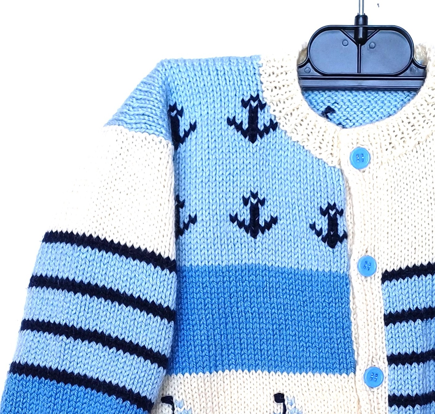Gilet tricot pour bébé, fait main, style marin, taille 1 an – Image 3