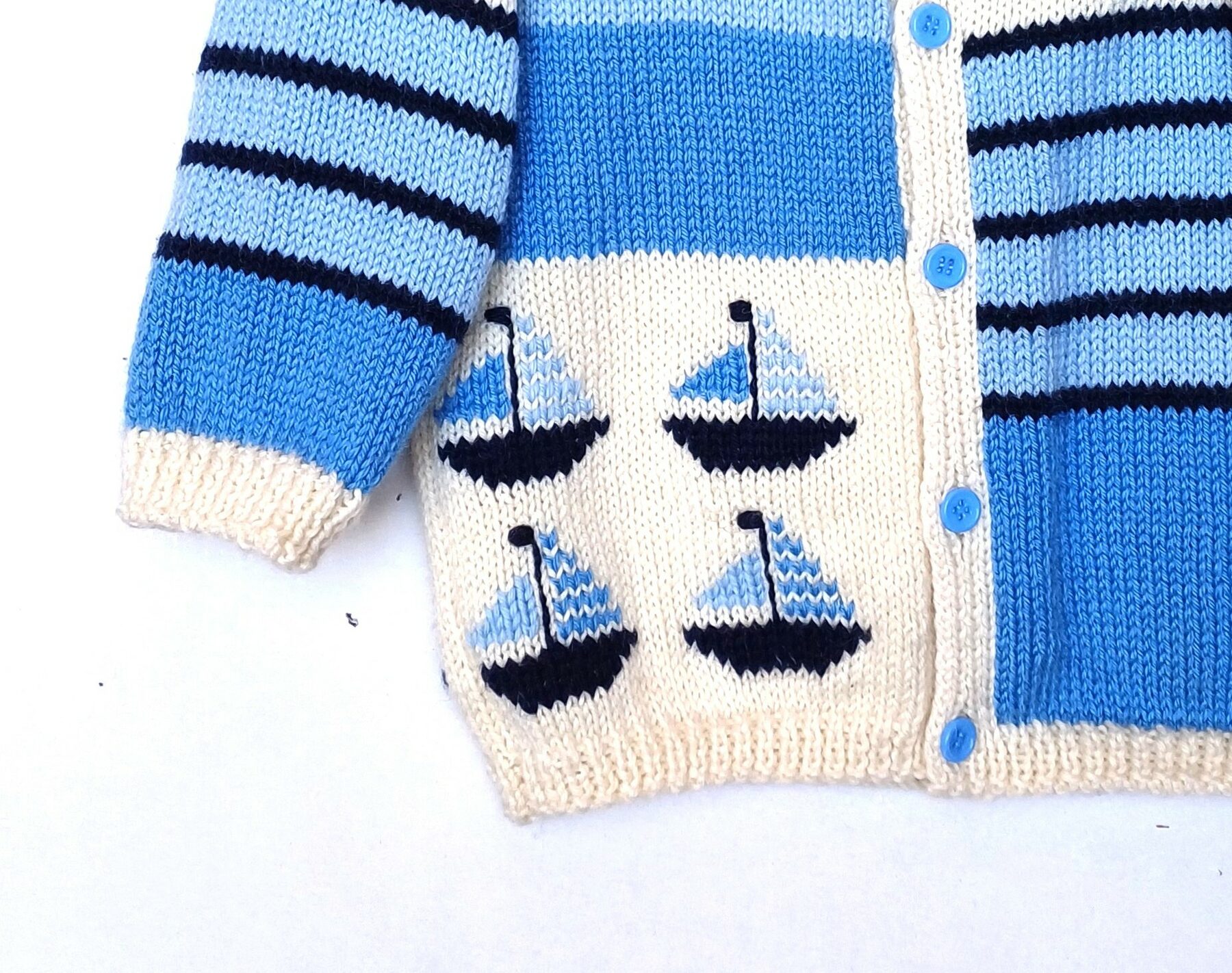 Gilet tricot pour bébé, fait main, style marin, taille 1 an – Image 4