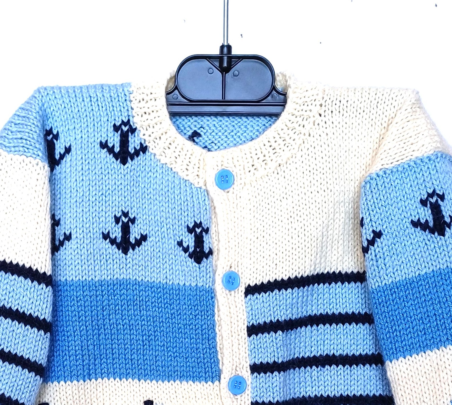 Gilet tricot pour bébé, fait main, style marin, taille 1 an – Image 5