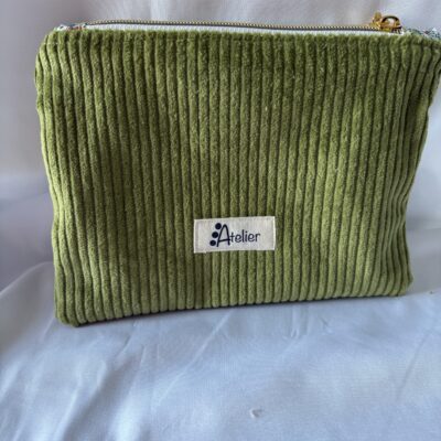 trousse pour médicaments ou maquillage en velours côtelé vert
