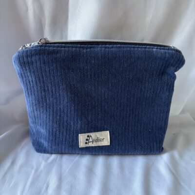 Trousse à médicaments ou maquillage en velours côtelé bleu